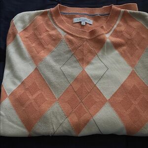 A.P.C. Men's Argyle Crewneck Sweater in Orange and Cream